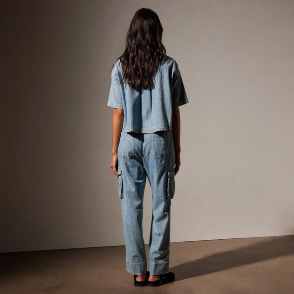 JAMES PERSE Washed Denim Cargo Pant Blue Jeans - Bleach Wash Size 0 (XS) - Picture 4 of 16